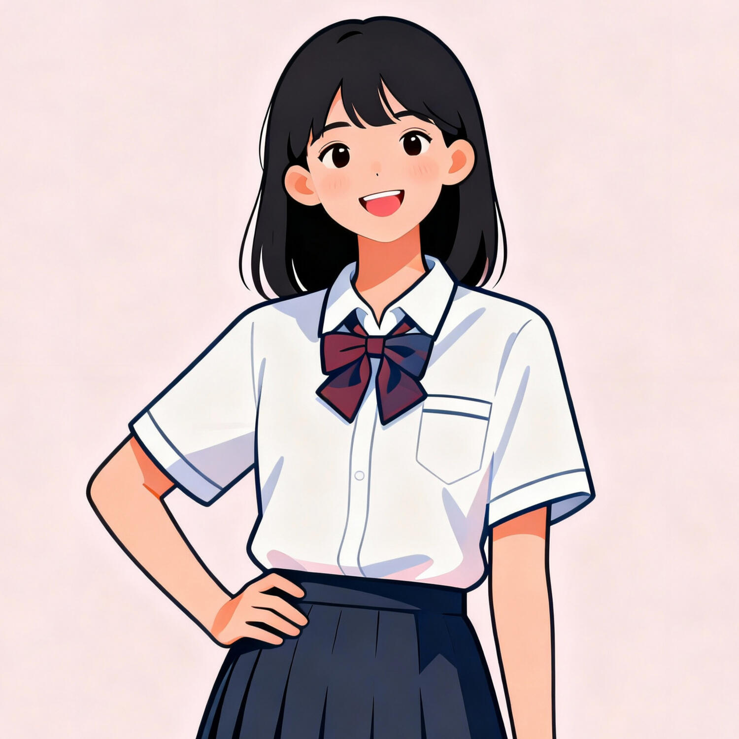 Vector style digital illustration of a confident and friendly young female high school student representing Anna Katkova, with clean lines and soft pastel background.